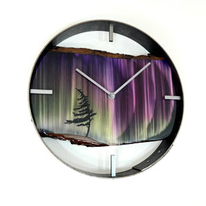 14” Northern Lights Live Edge Black Walnut Wood Wall Clock