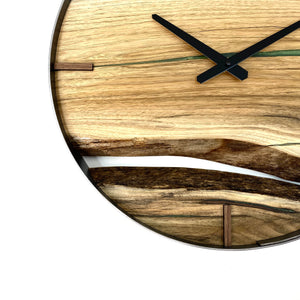 18” Butternut Live Edge Wood Clock ft. Apple Green Epoxy Inlay