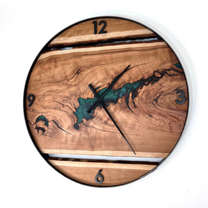 *NEW // 25” Cherry Live Edge Wood Clock ft. Metallic Green Epoxy Inlay