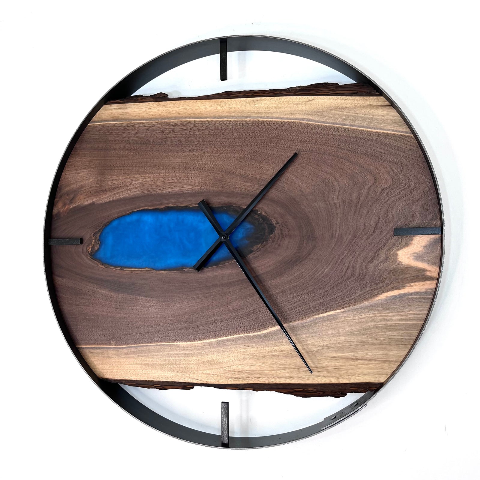 25” Black Walnut Live Edge Wood Clock ft. Maui Blue Epoxy Inlay