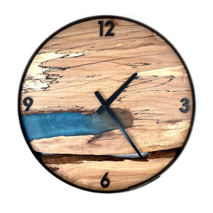 *NEW // 18” Spalted Maple Live Edge Wood Clock ft. Metallic Teal Epoxy Inlay