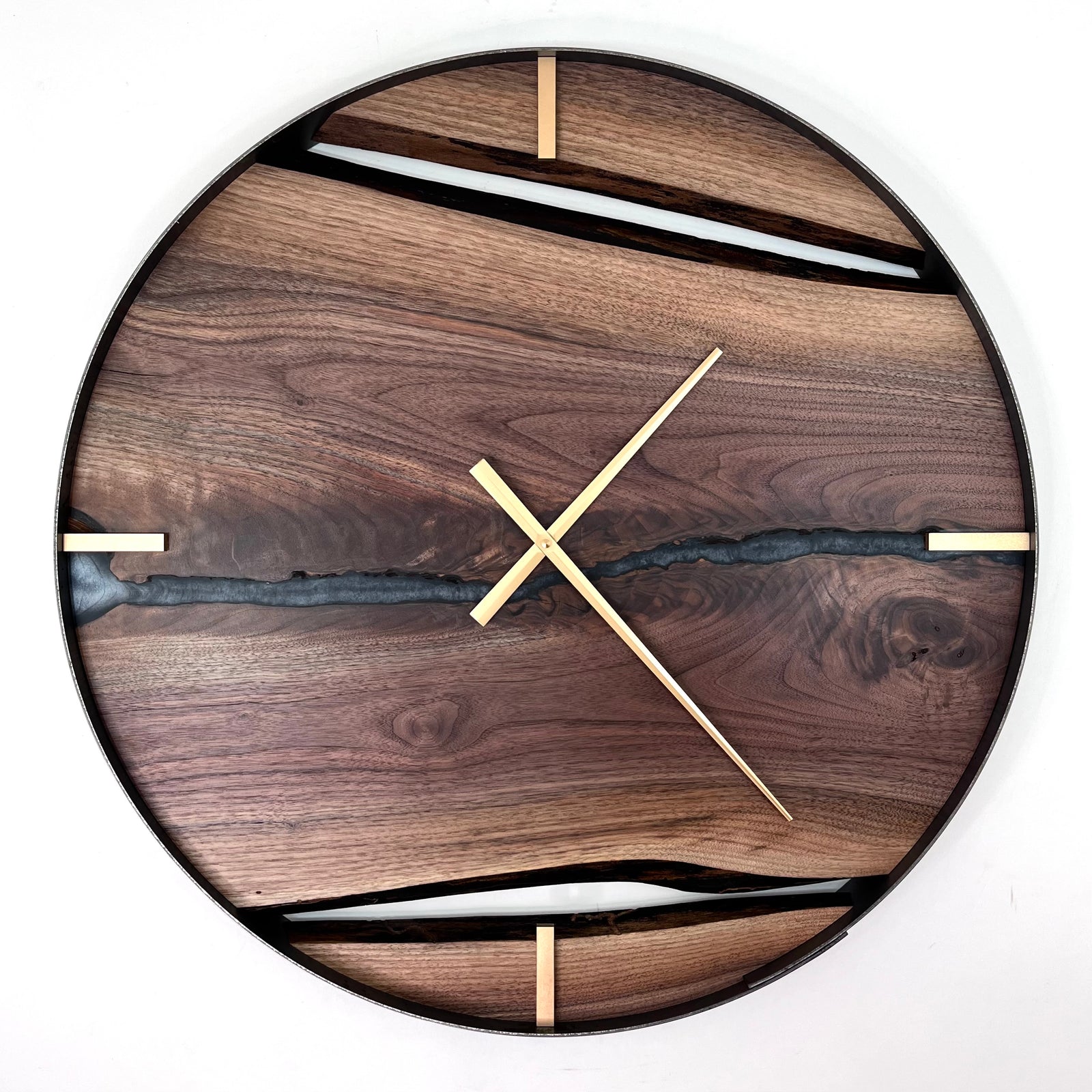 *NEW // 25” Black Walnut Live Edge Wood Clock ft. Metallic Black Epoxy Inlay