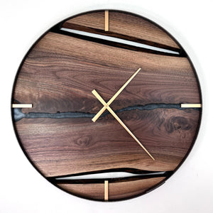 *NEW // 25” Black Walnut Live Edge Wood Clock ft. Metallic Black Epoxy Inlay