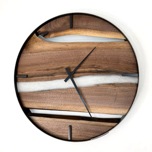 *NEW // 21” Black Walnut Live Edge Wood Clock ft. White Epoxy Inlay