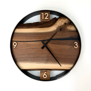 *NEW // 14” Black Walnut Live Edge Wood Wall Clock ft. Black Inlay