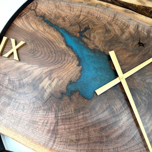 *NEW // 25” Black Walnut Live Edge Wood Clock ft. Metallic Teal Epoxy Inlay
