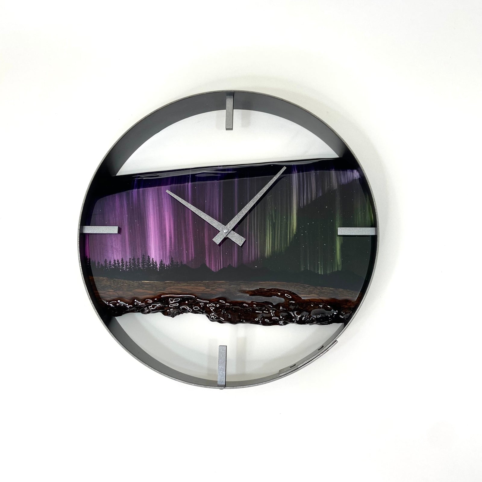 14” Northern Lights Live Edge Black Walnut Wood Wall Clock