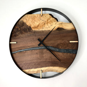 *NEW // 21” Black Walnut Live Edge Wood Clock ft. Silver Epoxy Inlay