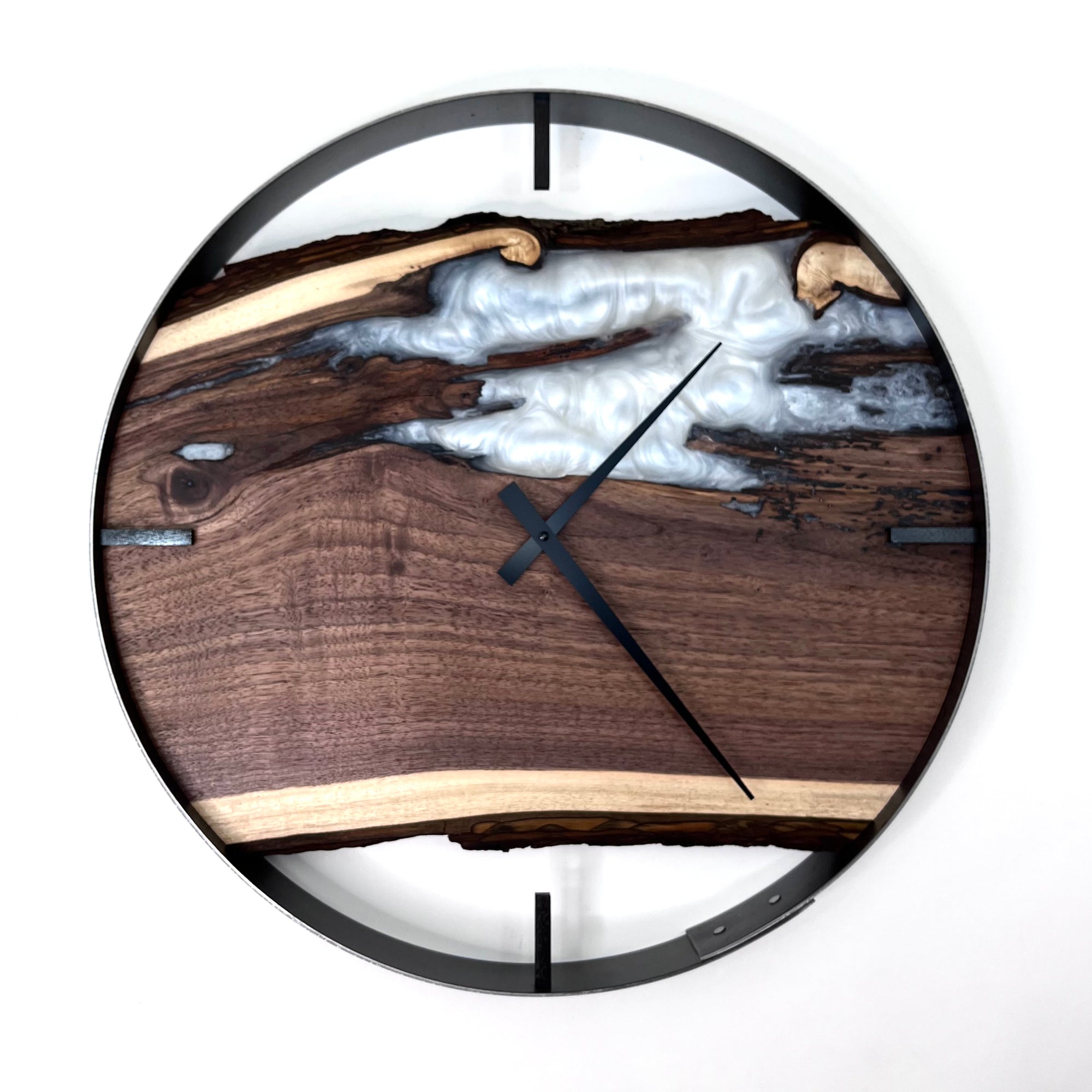 *RESERVED // 21” Black Walnut Live Edge Wood Clock ft. White Epoxy Inlay