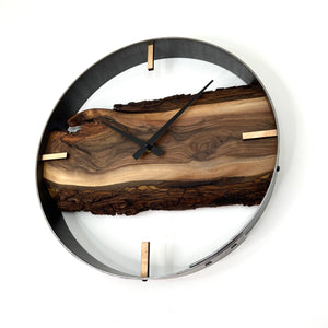 14” Black Walnut Live Edge Wood Wall Clock
