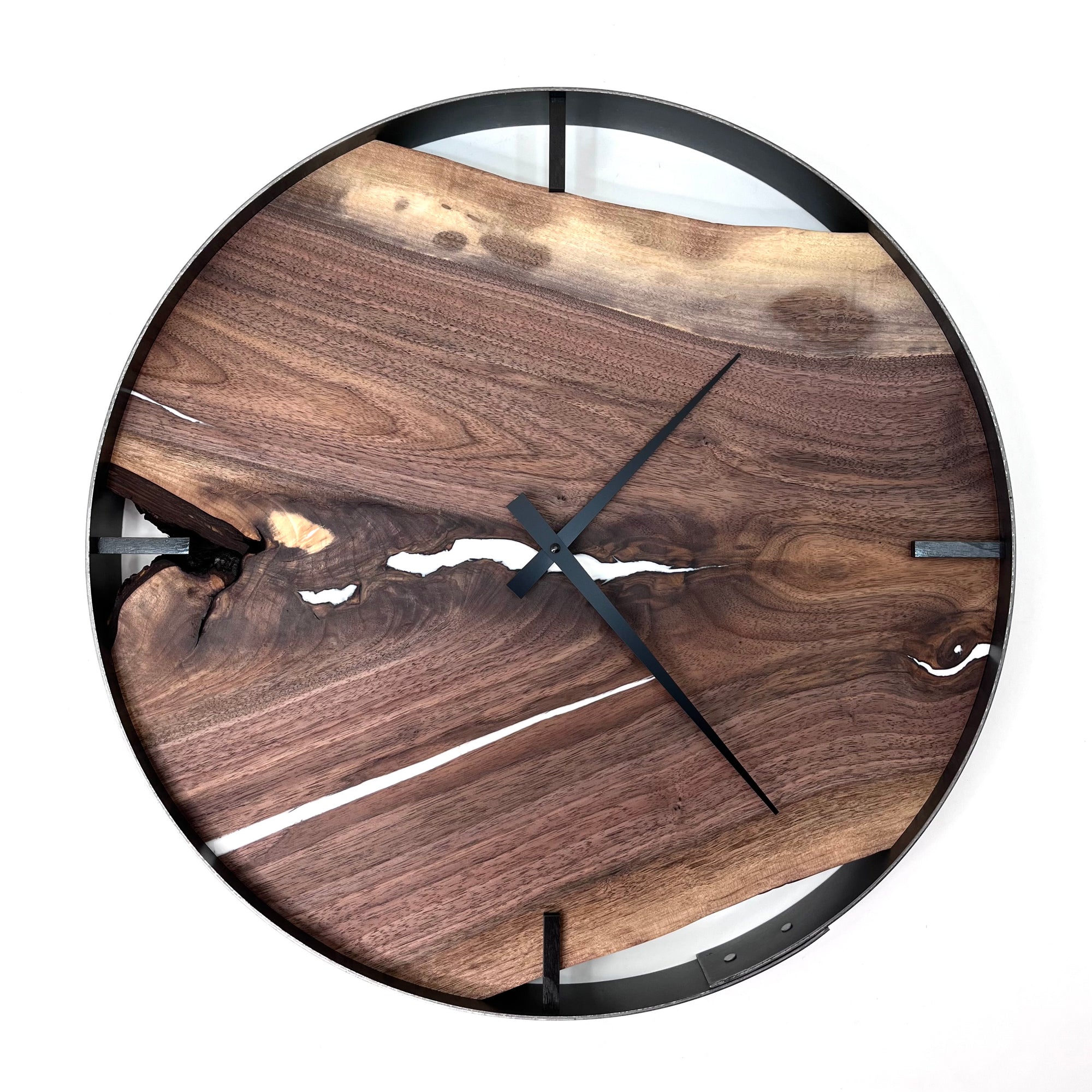 *NEW // 21” Black Walnut Live Edge Wood Clock ft. White Epoxy Inlay