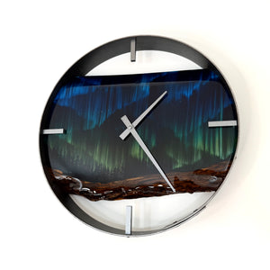 14” Northern Lights Live Edge Black Walnut Wood Wall Clock