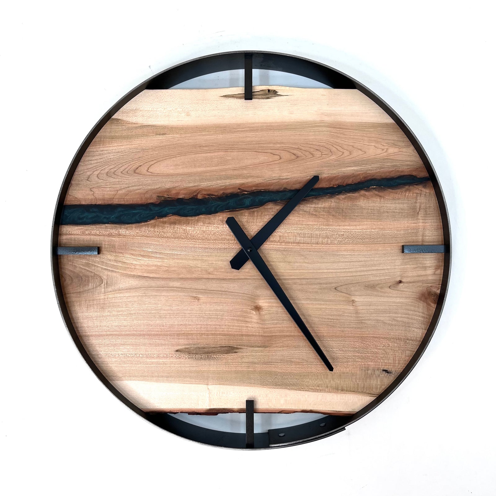 *NEW // 18” Ambrosia Maple Live Edge Wood Clock ft. Metallic Green Inlay