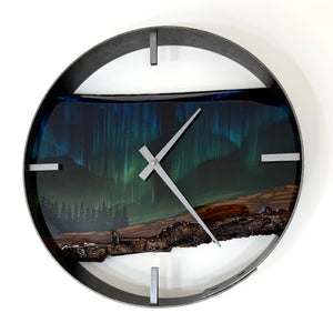 14” Northern Lights Live Edge Black Walnut Wood Wall Clock