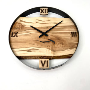 * RESERVED // 18” Ambrosia Maple Live Edge Wood Clock ft. Teal Epoxy Inlay