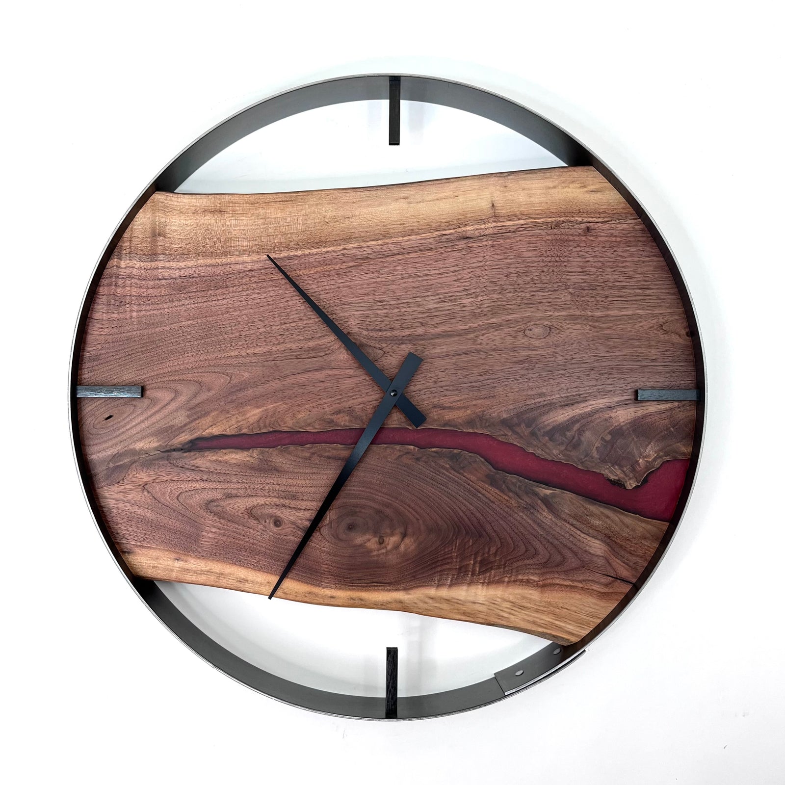 *NEW // 21” Black Walnut Live Edge Wood Clock ft. Red Epoxy Inlay