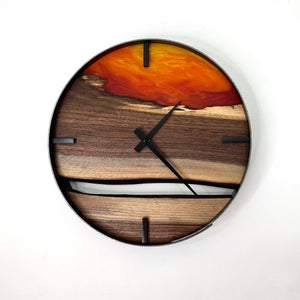 *NEW // 14” Black Walnut Live Edge Wood Wall Clock ft. Sunrise Epoxy Inlay