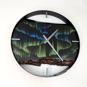 *NEW // 18” Northern Lights Live Edge Black Walnut Wood Wall Clock