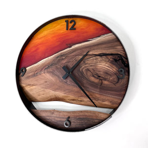 *NEW // 14” Black Walnut Live Edge Wood Wall Clock ft. Sunrise Epoxy Inlay