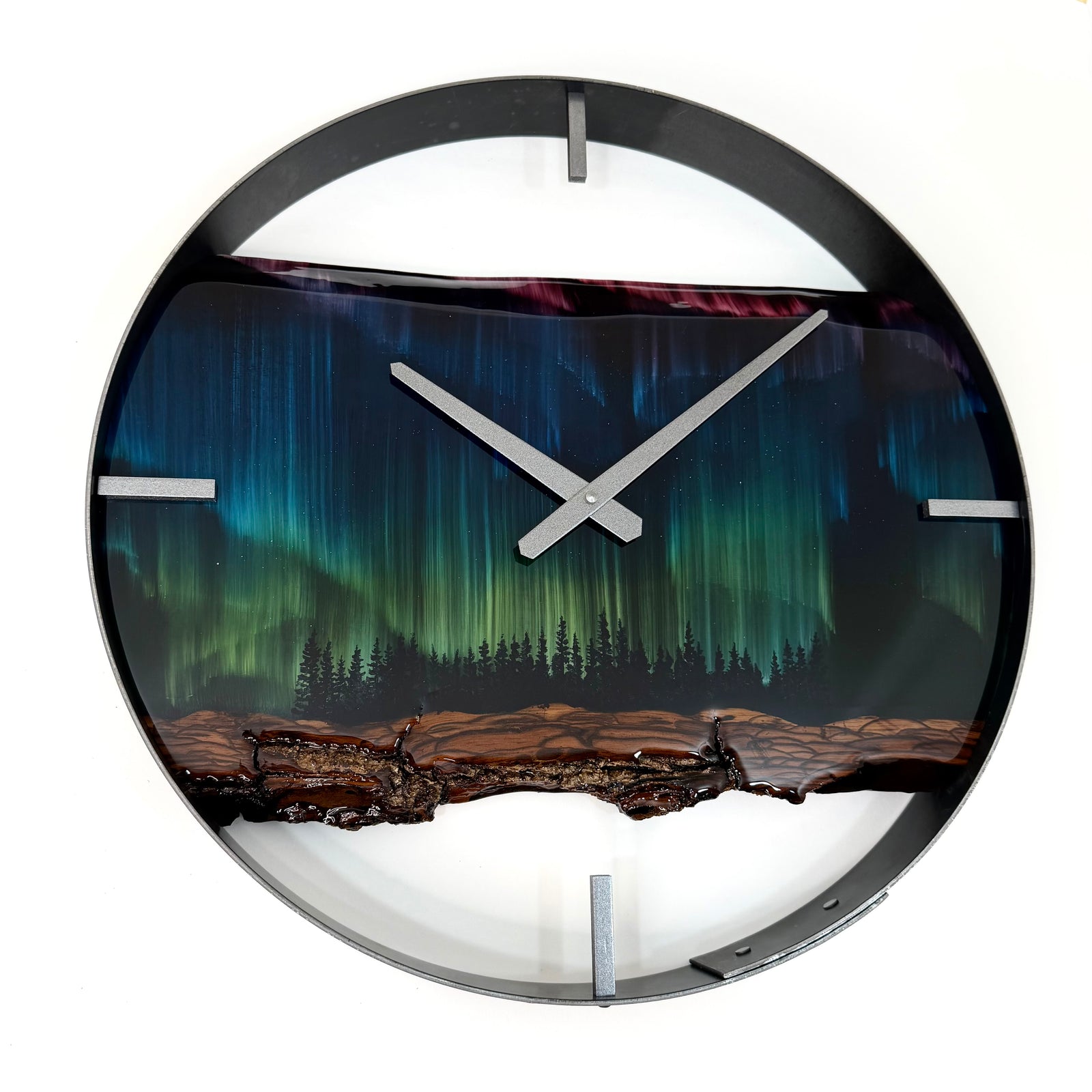 18” Northern Lights Live Edge Black Walnut Wood Wall Clock