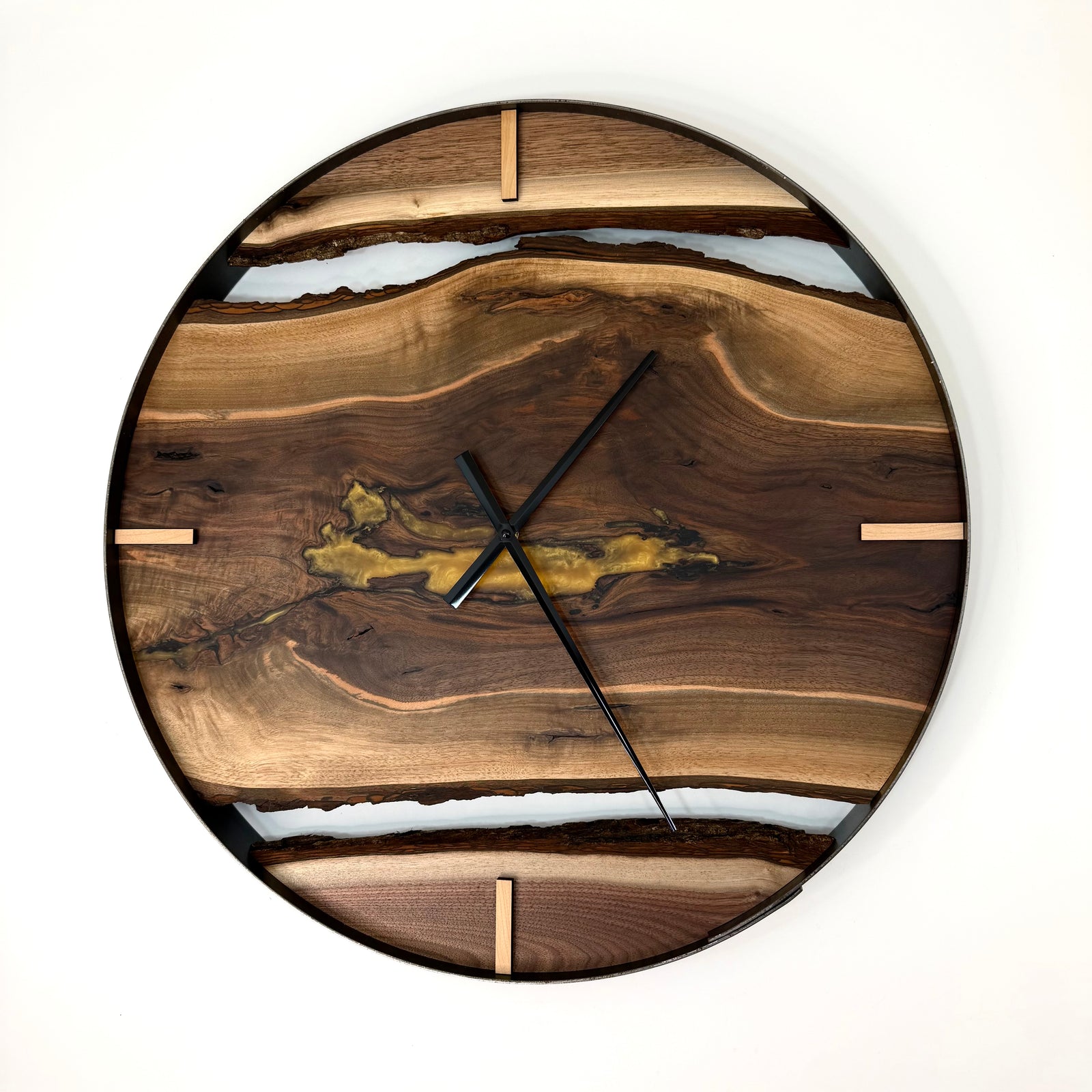 25” Black Walnut Live Edge Wood Clock ft. Gold Epoxy Inlay