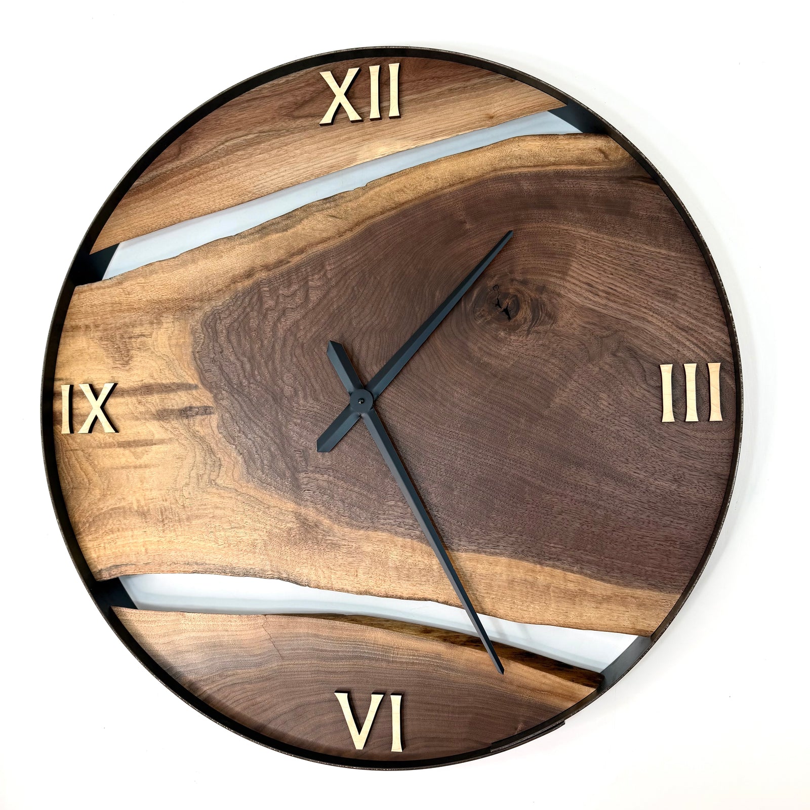 30” Black Walnut Live Edge Wood Wall Clock