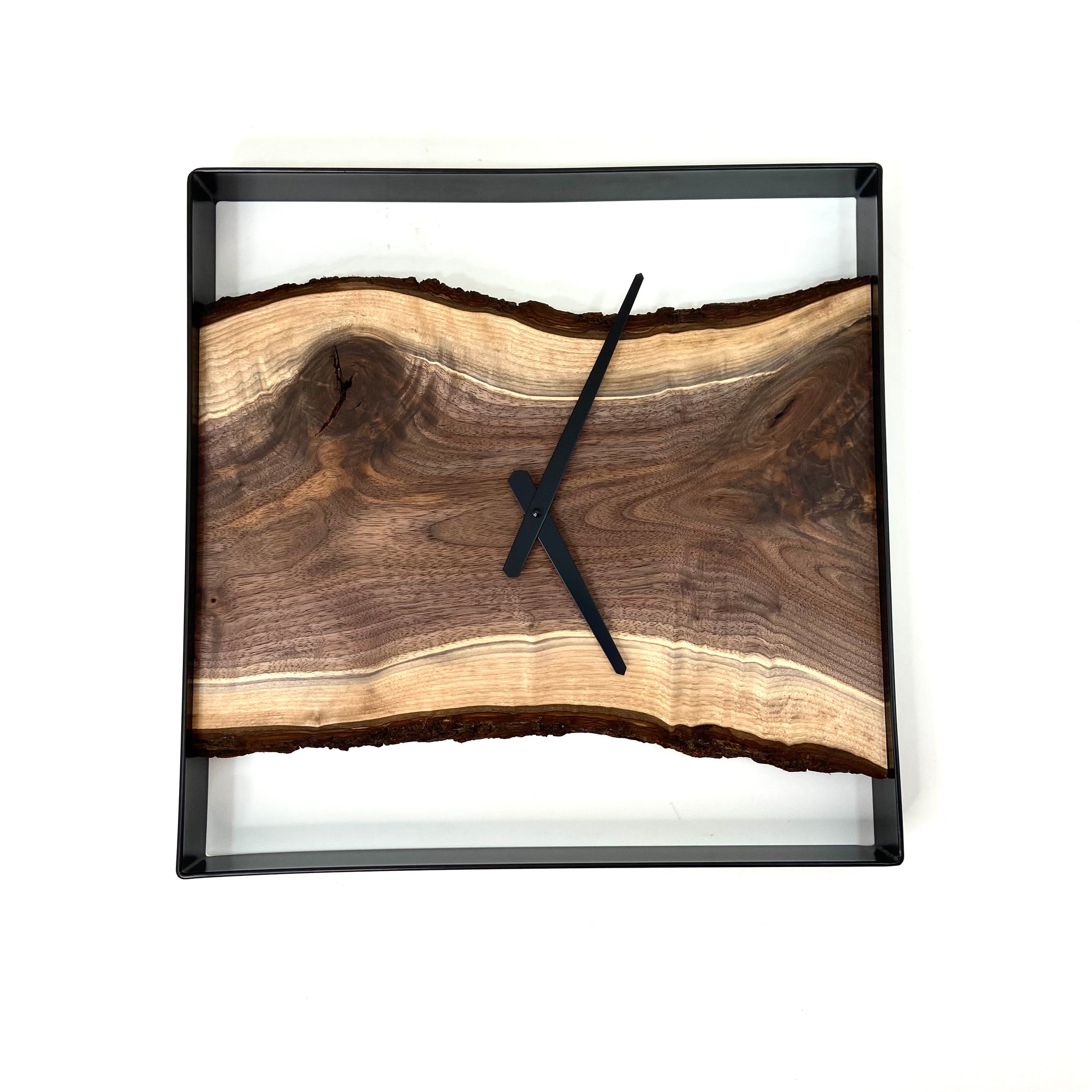 18” Sqwoop Black Walnut Live Edge Wood Clock