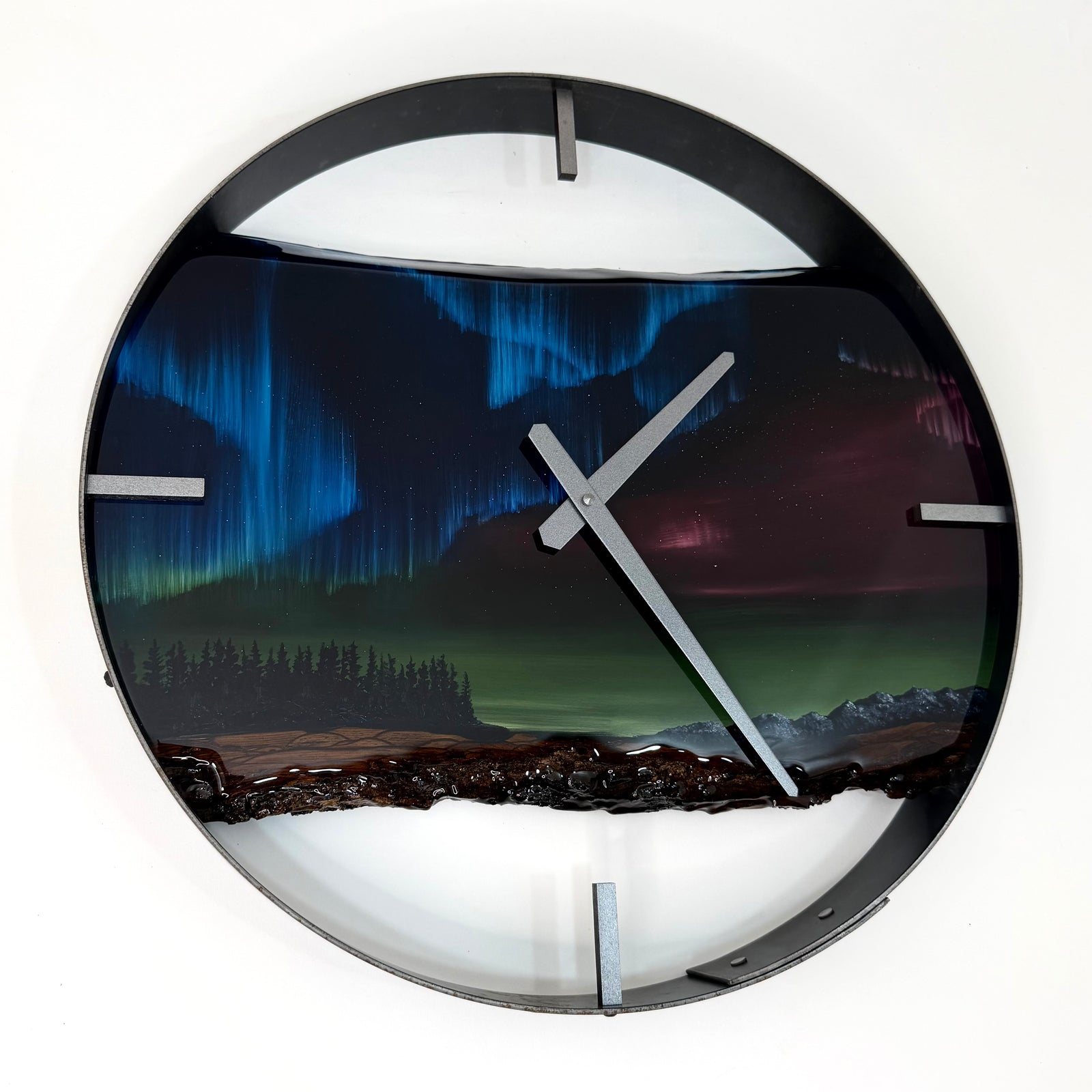 18” Northern Lights Live Edge Black Walnut Wood Wall Clock