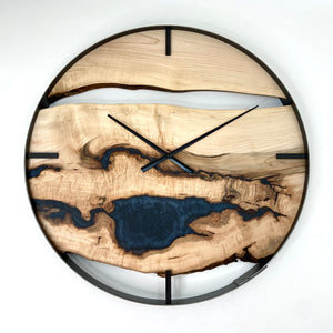 *NEW // 25” Maple Live Edge Wood Clock ft. Dark Blue Epoxy Inlay