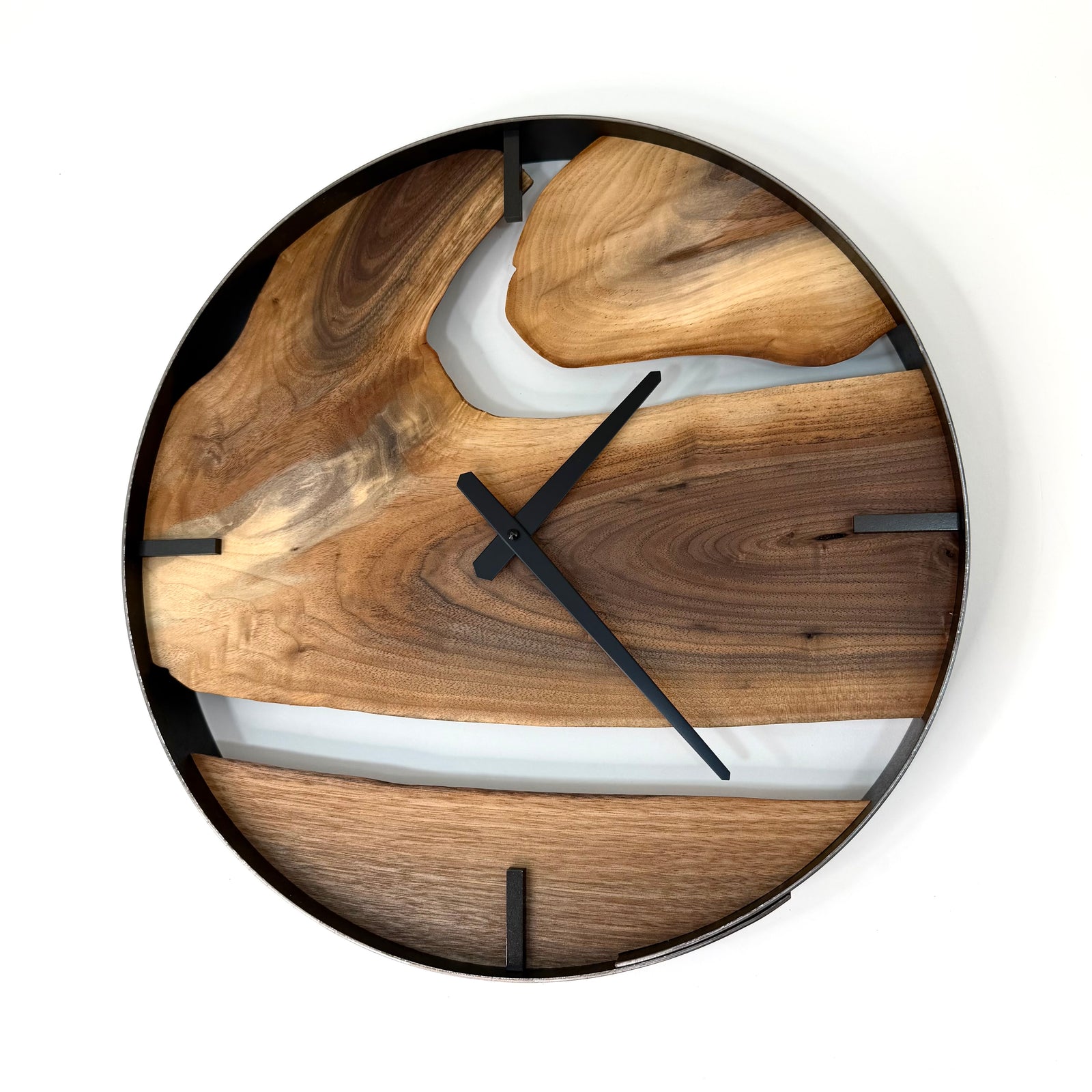 18” Black Walnut Live Edge Wood Clock | Handmade Rustic Modern Wall Decor