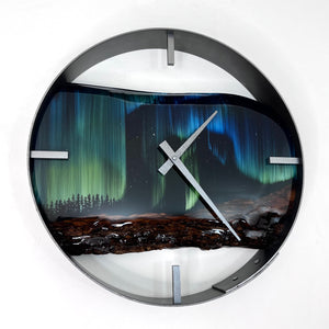 *NEW // 14” Northern Lights Live Edge Black Walnut Wood Wall Clock