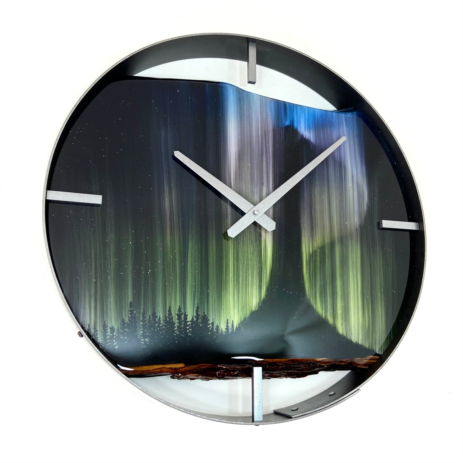 18” Northern Lights Live Edge Black Walnut Wood Wall Clock