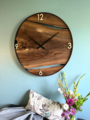 34” Black Walnut Live Edge Wood Wall Clock