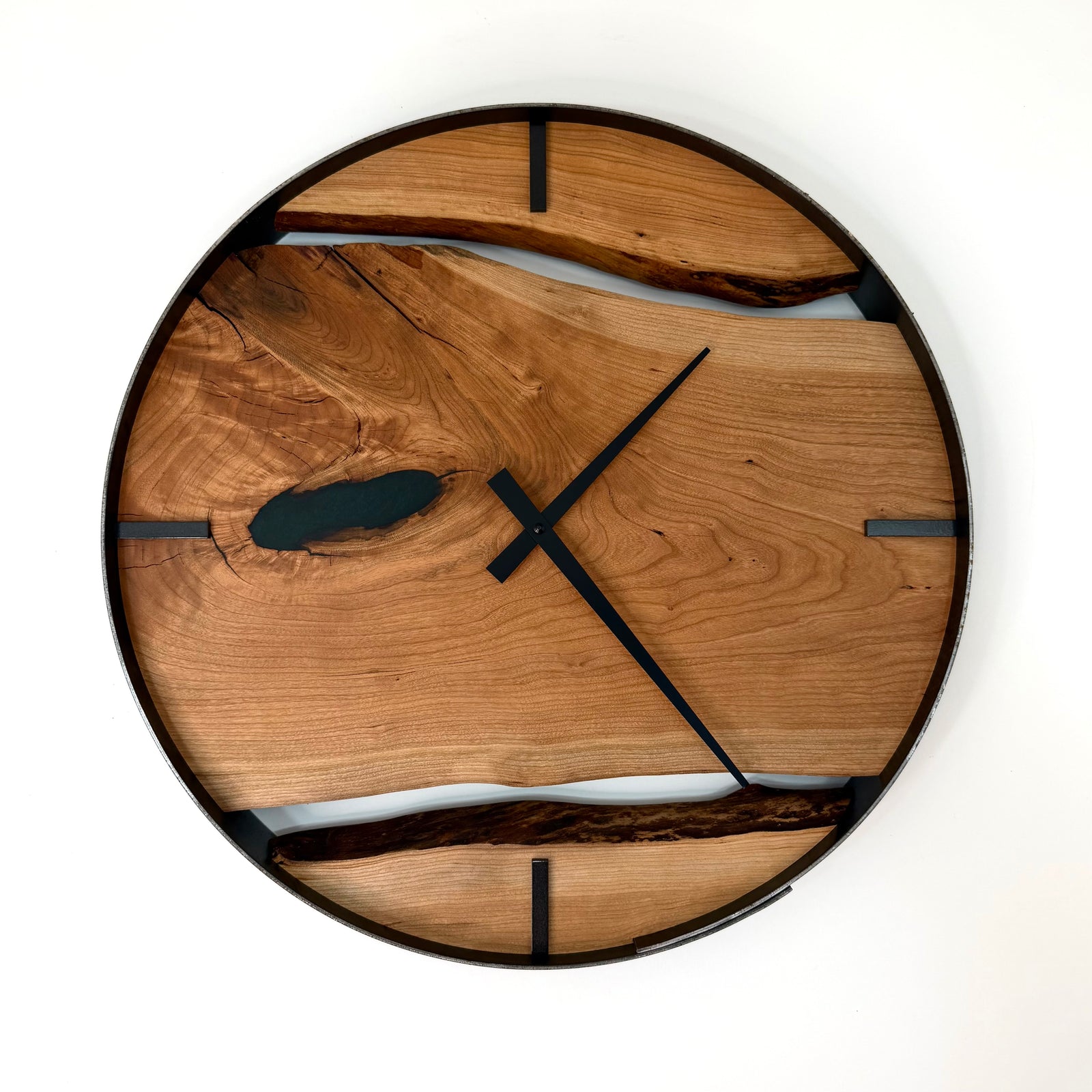 *NEW // 18” Black Cherry Live Edge Wood Clock ft. Green Epoxy Inlay