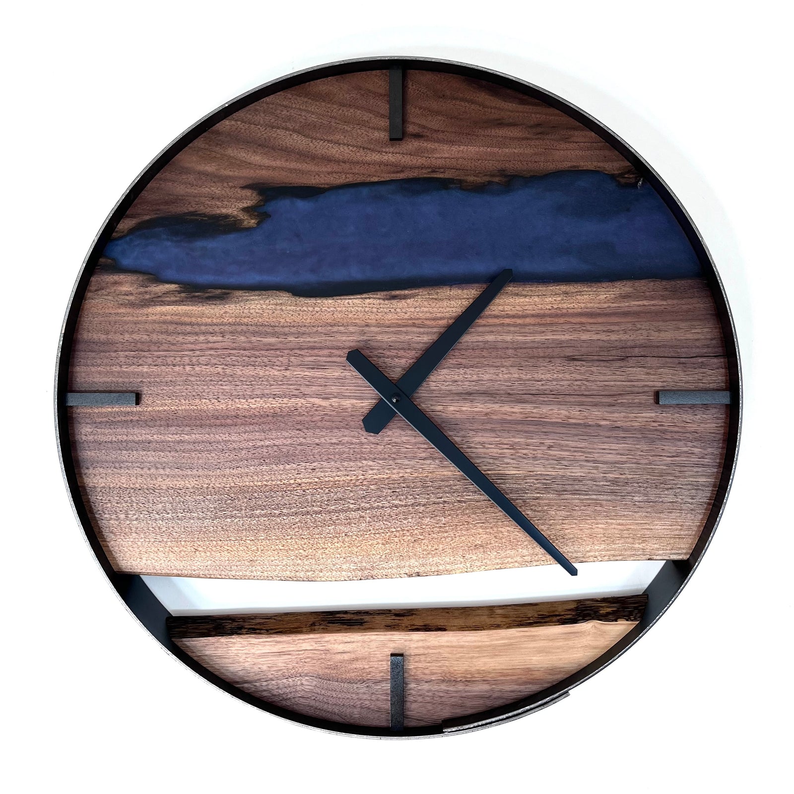 *NEW // 18” Black Walnut Live Edge Wood Wall Clock ft. Metallic Purple/Teal Epoxy Inlay