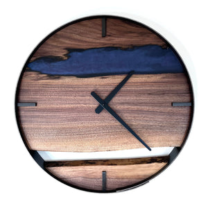 *NEW // 18” Black Walnut Live Edge Wood Wall Clock ft. Metallic Purple/Teal Epoxy Inlay