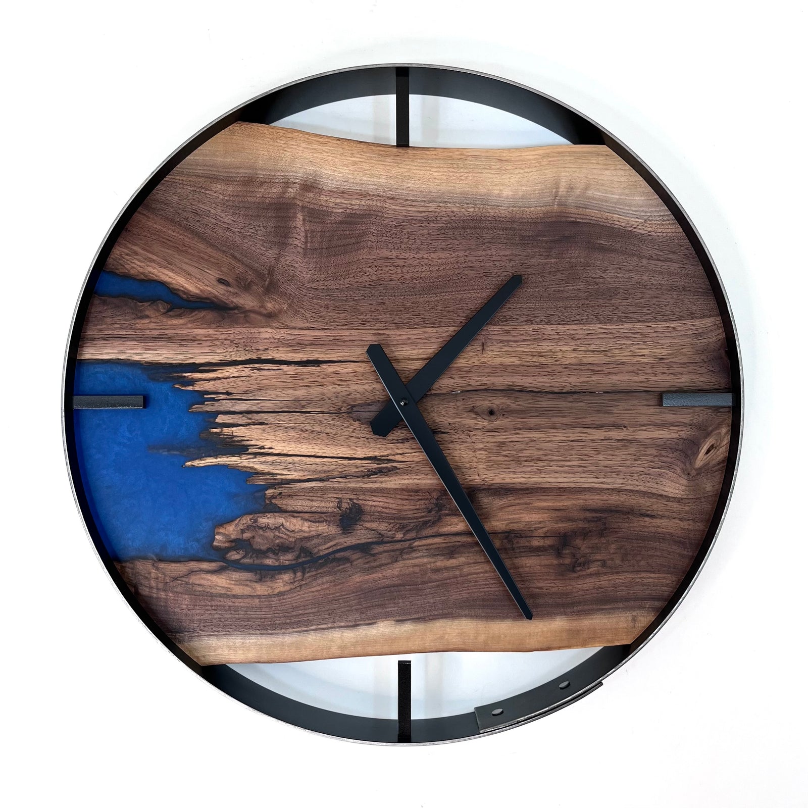 *NEW // 18” Black Walnut Live Edge Wood Wall Clock ft. Metallic Blue Epoxy Inlay