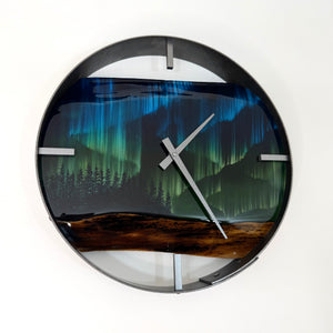 14” Northern Lights Live Edge Black Walnut Wood Wall Clock