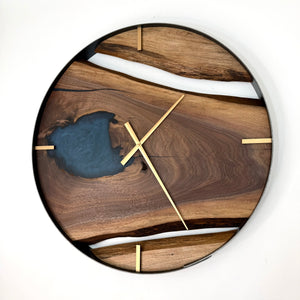 *NEW // 25” Black Walnut Live Edge Wood Clock ft. Metallic Ocean Blue Epoxy Inlay