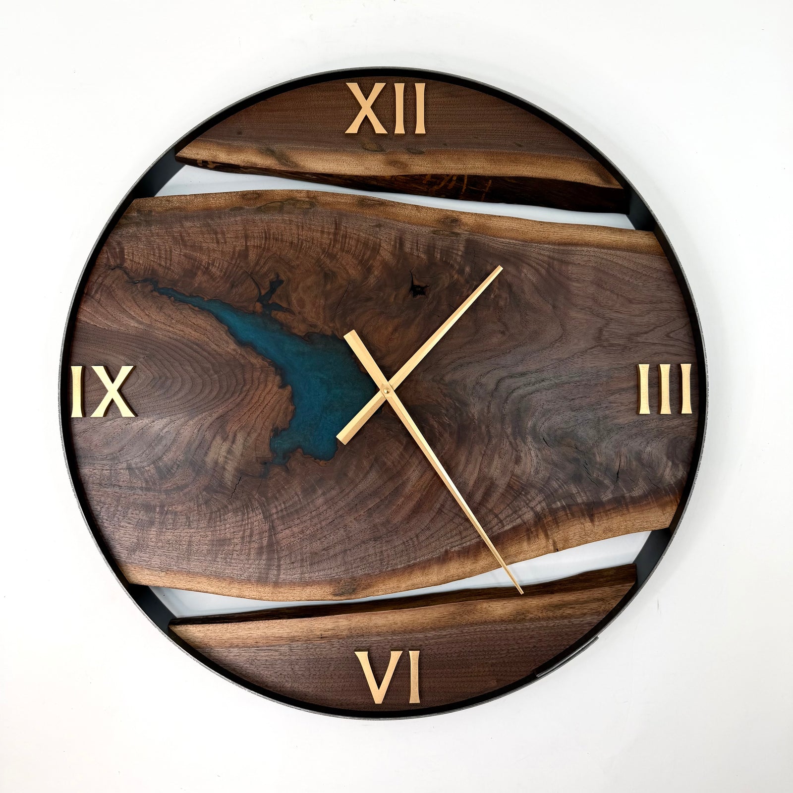 *NEW // 25” Black Walnut Live Edge Wood Clock ft. Metallic Teal Epoxy Inlay