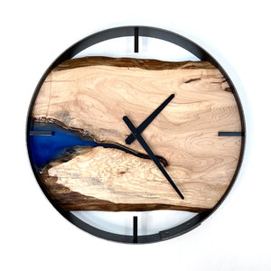 *NEW // 18” Ambrosia Maple Live Edge Wood Clock ft. Metallic Blue Inlay