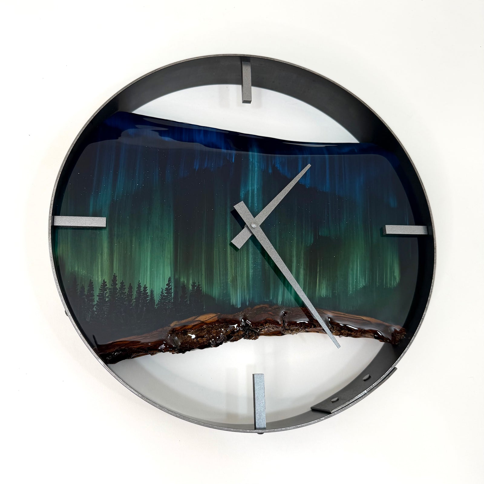 *NEW // 14” Northern Lights Live Edge Black Walnut Wood Wall Clock
