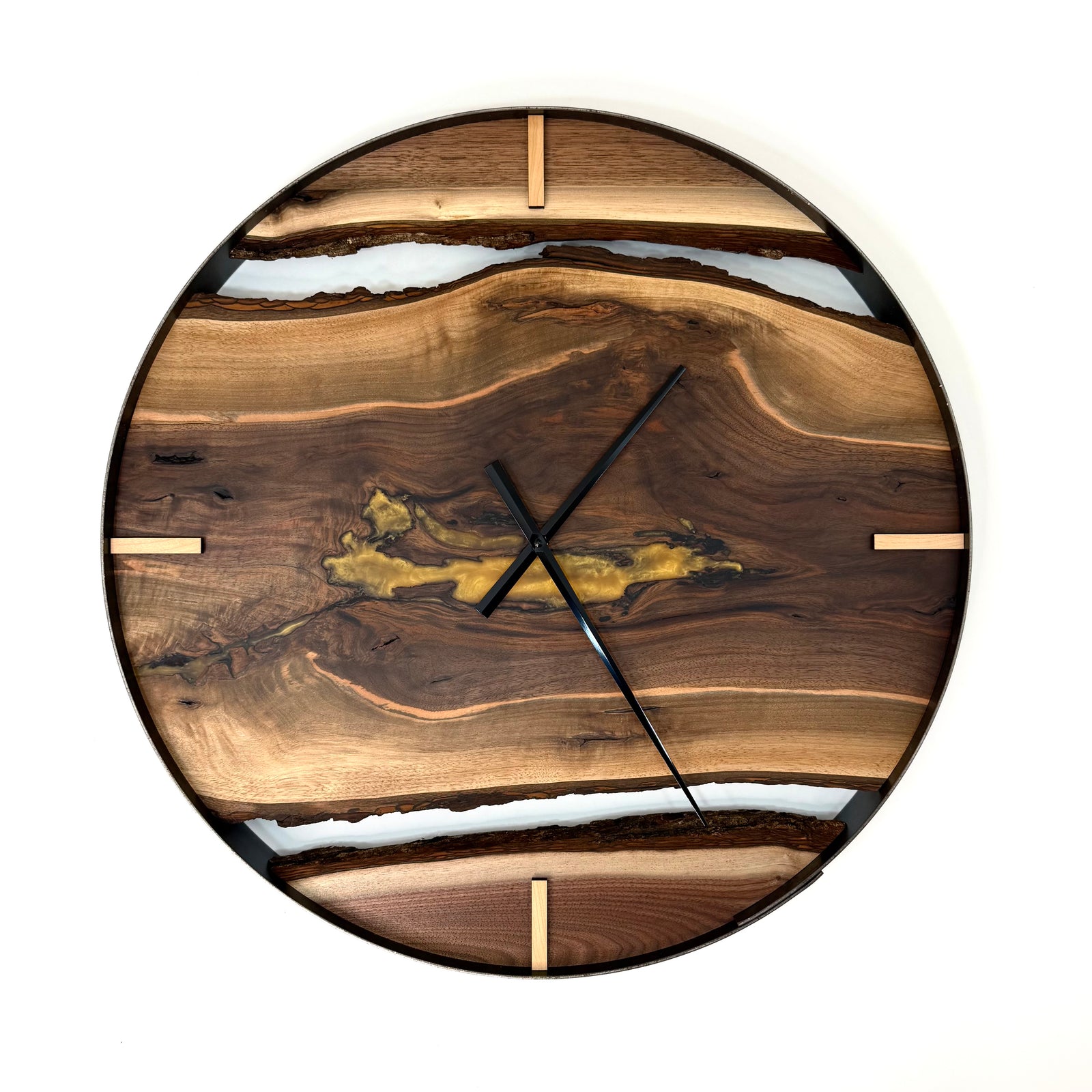 25” Black Walnut Live Edge Wood Clock ft. Gold Epoxy Inlay