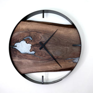 *RESERVED // 21” Black Walnut Live Edge Wood Clock ft. White Epoxy Inlay