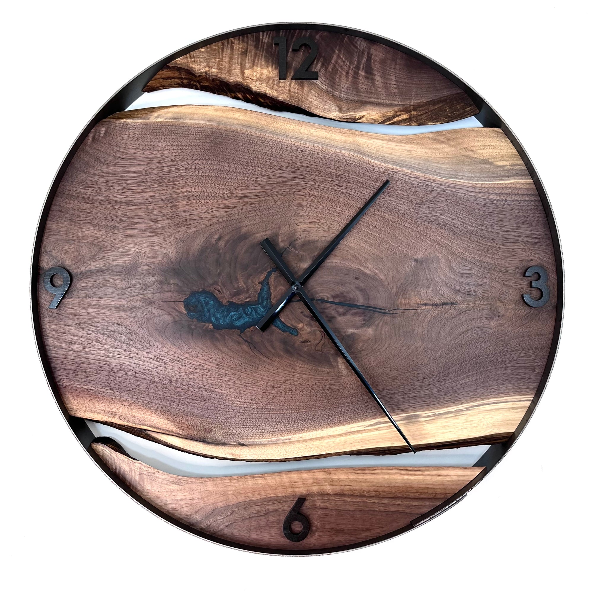 *NEW // 25” Black Walnut Live Edge Wood Clock ft. Green Epoxy Inlay