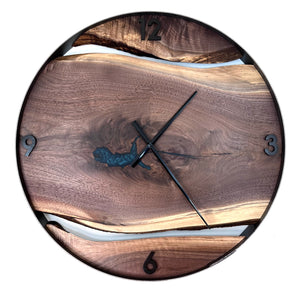 *NEW // 25” Black Walnut Live Edge Wood Clock ft. Green Epoxy Inlay