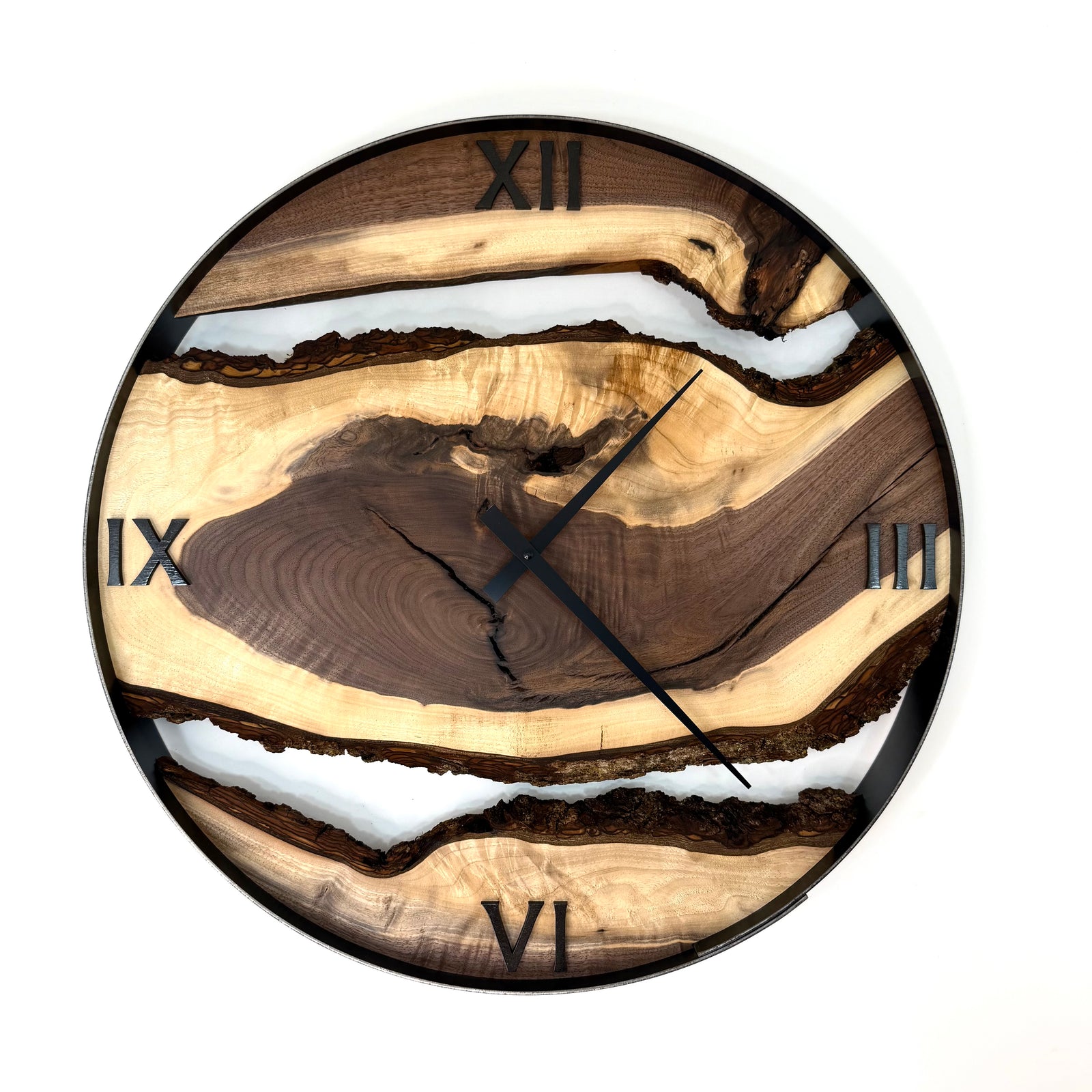 21” Black Walnut Live Edge Wood Wall Clock | Modern Rustic Art