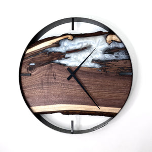 *RESERVED // 21” Black Walnut Live Edge Wood Clock ft. White Epoxy Inlay