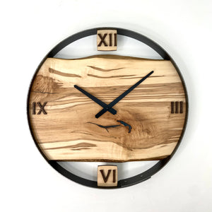 * RESERVED // 18” Ambrosia Maple Live Edge Wood Clock ft. Teal Epoxy Inlay
