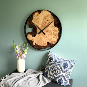 30” Maple Burl Live Edge Wood Clock